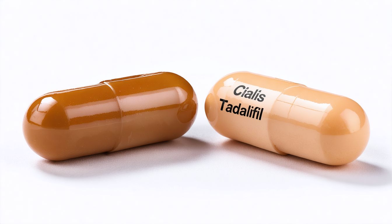 Blister pack of Cialis (tadalafil) tablets on a neutral medical background